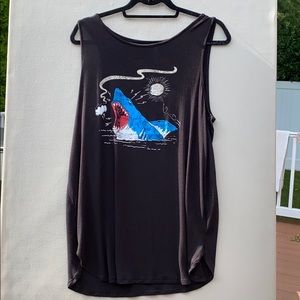 Flowy Black Tank Top with Shark Graphic
